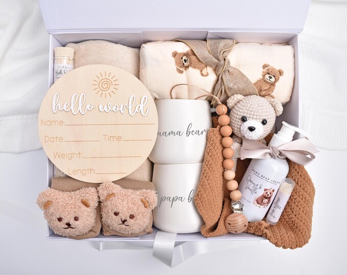 Baby Bear Gift Set, New Parents Gift Box, Newborn Baby Girl, Mama Bear, Papa Bear, Mom And Baby Gift, Gender Neutral, Baby Shower Gift Box