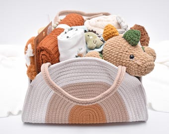 Newborn Baby Boy Gift Box, Crocheted Dinosaur Gift Set, Baby Gift Basket, Baby Shower Gift Box, Gender Neutral