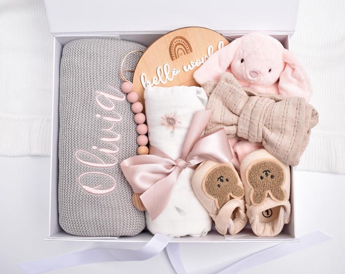 Newborn Baby Girl Gift Box, Personalized Lovey, Baby Shower Gift Box, New Baby Gift Box, Mom And Baby Gift, Congratulations Mama