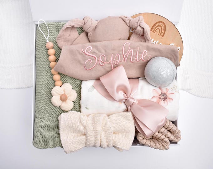 Newborn Baby Girl Gift Box, Personalized Lovey, Baby Shower Gift Box, New Baby Gift Box, Mom And Baby Gift, Congratulations Mama