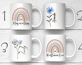 Personalized Mugs, Purple Flower Mug, Pink Flower Mug, Custom Name Mug, Personalized Tea Mug, Tumbler, Blue Flower Mug, You Are Loved Mug