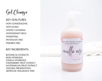 Vanilla Rose Water Cleanser, Cream Cleanser, Natural Face Wash, Mature Skin, Hydrating Cleanser, Moisturizing, Dry Sensitive Skin