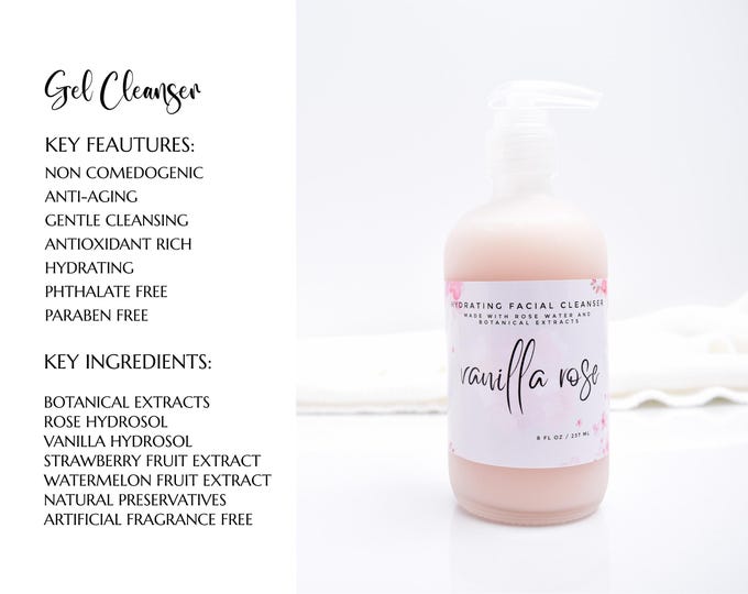 Vanilla Rose Water Cleanser, Cream Cleanser, Natural Face Wash, Mature Skin, Hydrating Cleanser, Moisturizing, Dry Sensitive Skin