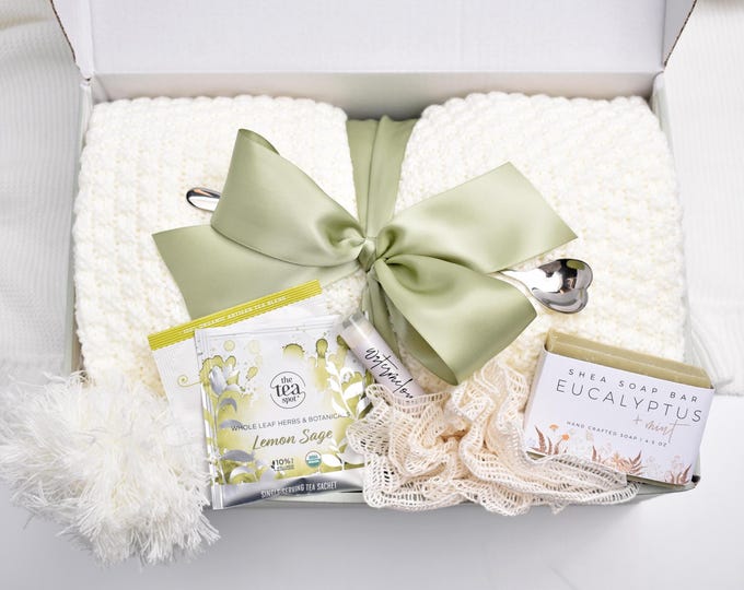 Self Care Gift Box For Women, Comfort Care Package For Her, Cozy Throw Blanket, Tea Gift Basket, Get Well Soon, Sympathy, Thinking Of You
