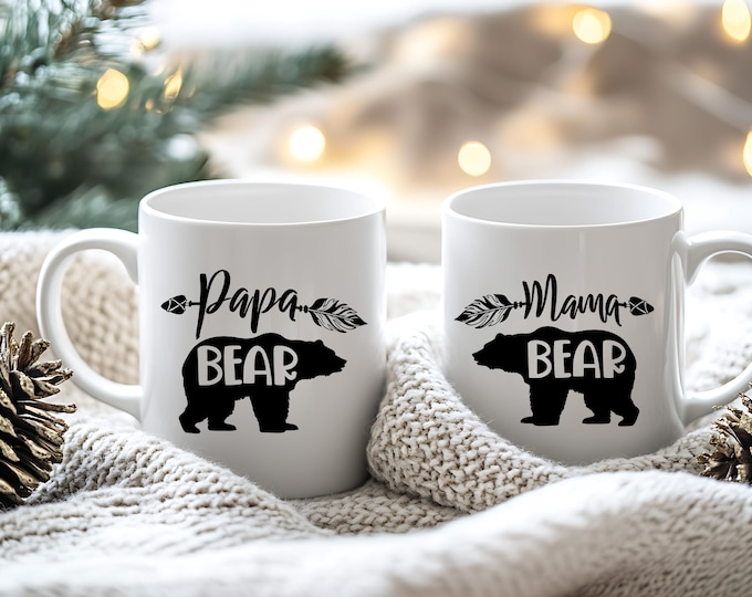 Mama Bear Mug Set, Papa Bear Mug, Baby Bear Mug, Baby Shower Gift, New Parents Gift Box, Mommy And Me Gift, First Time Parents Gift