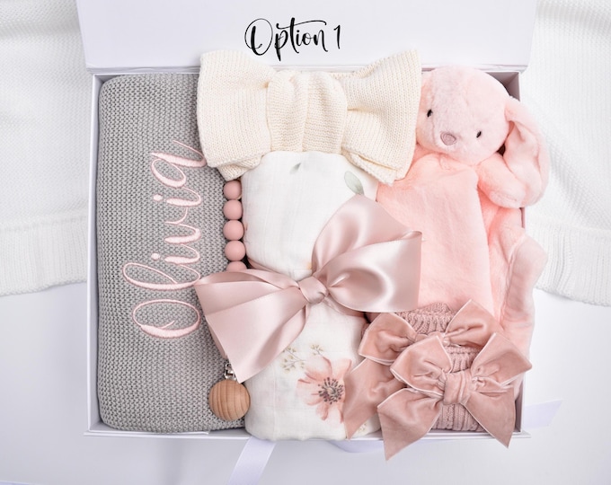 Newborn Baby Girl Gift Box, Personalized Lovey, Baby Shower Gift Box, New Baby Gift Box, Mom And Baby Gift, Congratulations Mama