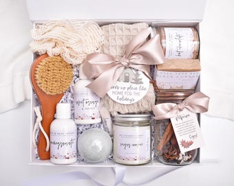 Christmas Gift Box For Women, Holiday Gift Box, Organic Self Care Spa Gift Box, Winter Gift Basket, Spa Gift Set For Her, Care Package