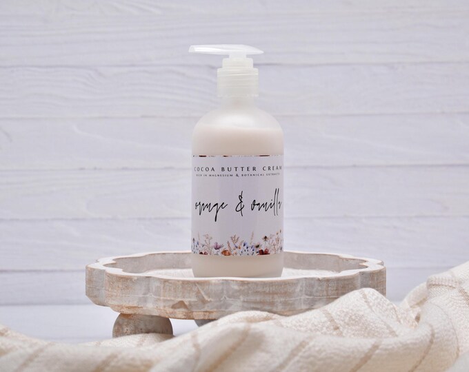 Organic Cocoa Butter Magnesium Lotion, Orange Vanilla Stretch Mark Cream, Natural Lotion, Mango Butter, Castor Oil, Avocado Oil
