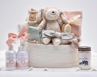Deluxe Newborn Baby Girl Gift Basket, Baby Shower Gift Box, New Mom And Baby, Congratulations Mama, Organic Baby Blanket