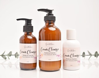 Limpiador en crema con enzimas tropicales, equilibrante, limpiador de piña, leche de coco, limpiador facial orgánico, limpiador facial natural, piel grasa con tendencia al acné.