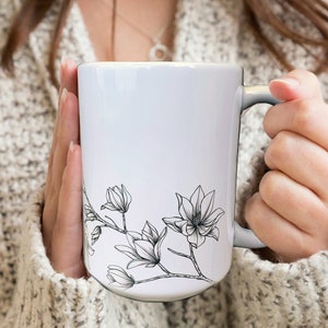 Magnolia Flower Mug, Personalized mugs, Personalized Coffee Mug, Custom Mugs, Personalized Tea Mug, Custom Coffee Mug, Custom Tea Mug image 1