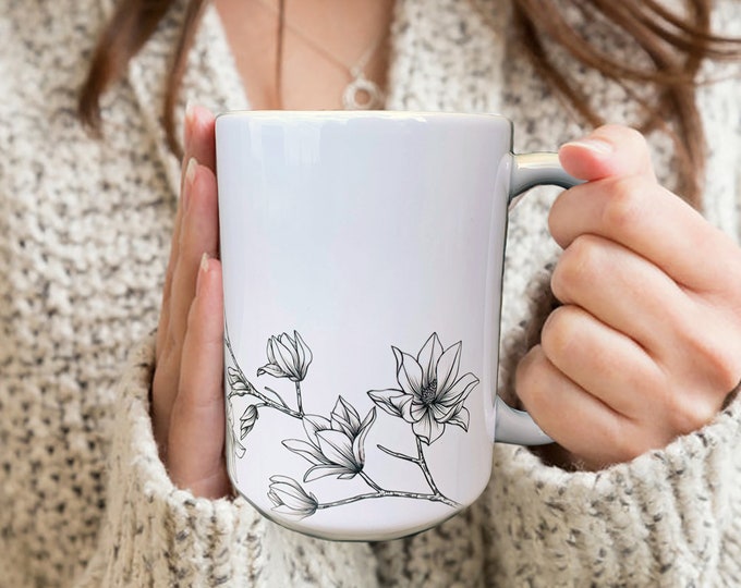 Magnolia Flower Mug, Personalized mugs, Personalized Coffee Mug, Custom Mugs, Personalized Tea Mug, Custom Coffee Mug, Custom Tea Mug