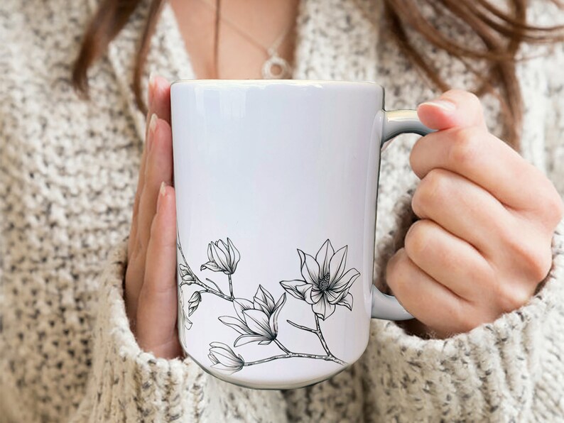 Magnolia Flower Mug, Personalized mugs, Personalized Coffee Mug, Custom Mugs, Personalized Tea Mug, Custom Coffee Mug, Custom Tea Mug image 1