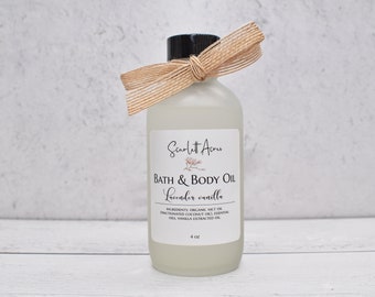 Organic Vanilla Body Oil, Lavender Vanilla Massage Oil, Orange Vanilla Oil, Botanical Body Oil, Organic Bath Oil, Natural Body Oil