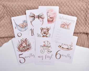 Monthly Milestone Cards, Markers, Memories, Newborn Baby Girl, Baby's First Year, New Mom And Baby, Welcome Baby, First Christmas, Animals