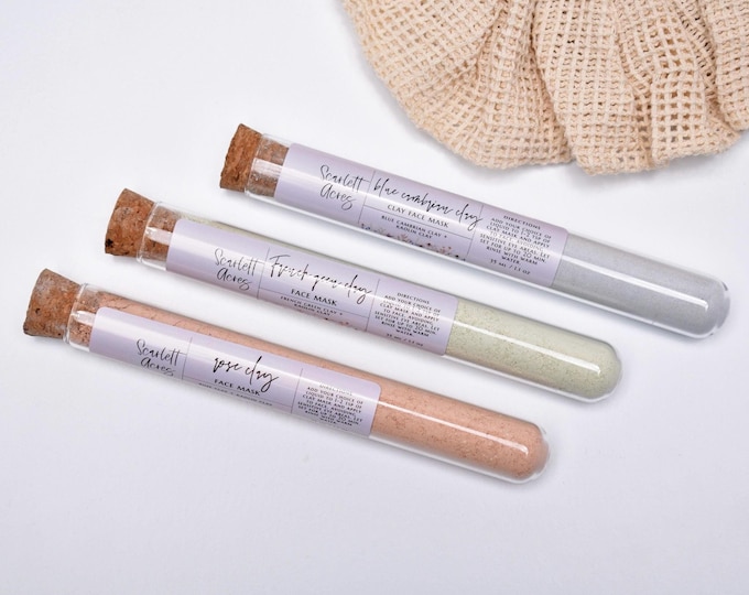 Face Mask Set, Rose Clay Mask, Hibiscus Face Mask, French Green Clay Mask, Anti-Aging Face Mask, Exfoliating Face Mask