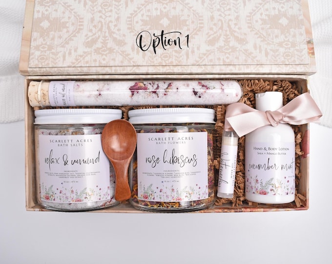 Large Bath Gift Set, Organic Spa Gift Box, Gift Baskets Women, Bath Salts, Self Care Gift Box, Bath Bombs, Birthday Gifts For Her