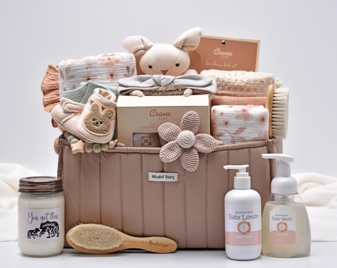 Deluxe Newborn Baby Girl Gift Basket, Baby Shower Gift Box, New Mom And Baby, Congratulations Mama, Organic Baby Blanket