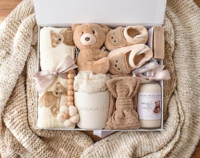New Mom And Baby Gift Box, Mama Bear Mug, Expecting Mother, Newborn Baby Boy Gift Basket, Newborn Baby Girl, Personalized Name