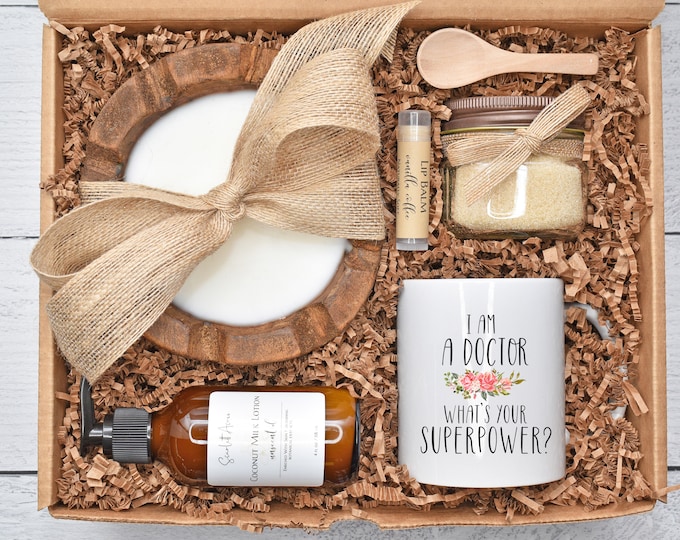 Doctors Day Gift, Doctor Care Package, Doctor Appreciation, Coffee Gift Basket, Thank You Gift Box, Personalized Mug, Large Coffee Candle