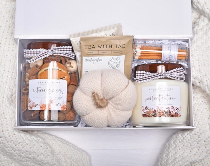 Fall Potpourri & Candle Gift Set, Comfort Care Package For Her, Holiday Gift Basket, Unique Gift Box For Women, Get Well Soon Gift
