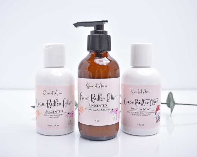 Organic Cocoa Butter Lotion, Coconut Milk Lotion, Unscented Lotion, Colloidal Oatmeal, Baby Eczema Lotion, Dry Sensitive Skin Lotion