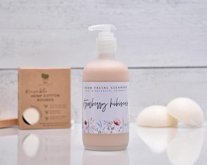 Strawberry Hibiscus Cream Cleanser, Coconut Milk Cleanser, Moisturizing Face Wash, Sensitive Skin, Anti Aging, Dry Skin, Mature Skin