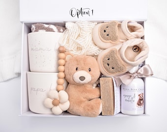 New Parents Gift Set, Mama Bear Mug, Papa Bear Mug, New Mom And Baby Gift, New Mom Care Package, Pregnancy Gift Box, Pregnancy Basket