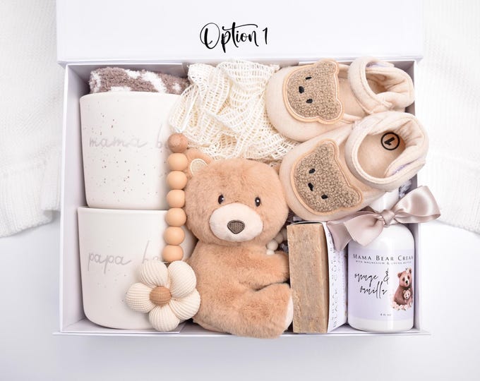New Parents Gift Set, Mama Bear Mug, Papa Bear Mug, New Mom And Baby Gift, New Mom Care Package, Pregnancy Gift Box, Pregnancy Basket