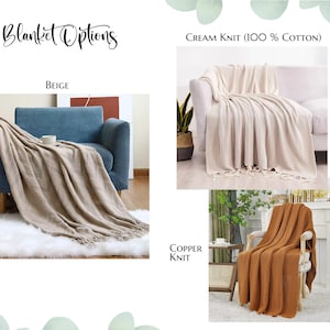 Throw Blanket, Knit Throw Blanket, Beige Throw Blanket