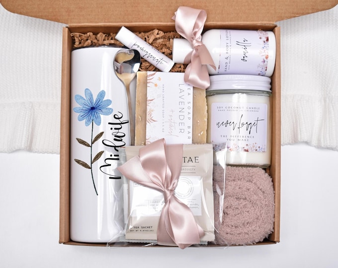 Midwife Gift Basket, Midwife Appreciation, Thank You Gift Box, Tea And Mug Gift Set, Comfort Care Package, Personalized Gifts