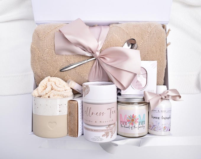 Mom Birthday Gift Box, Mom Birthday Gift Basket, Tea And Mug Gift Set, Mom Candle,  Gift Baskets Women, Large Spa Gift Set, Gifts For Her