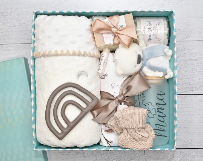 Mom And Baby Gift Box, Gender Neutral Gift, Baby Girl Gift, Baby Boy Gift, New Mom Care Package, New Baby Gift Basket, Spring Baby Blanket