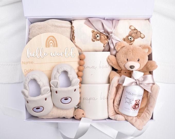 Baby Bear Gift Set, New Parents Gift Box, Newborn Baby Girl, Mama Bear, Papa Bear, Mom And Baby Gift, Gender Neutral, Baby Shower Gift Box