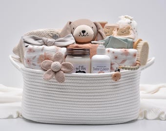 Deluxe Newborn Baby Girl Gift Basket, Baby Shower Gift Box, New Mom And Baby, Congratulations Mama, Organic Baby Blanket