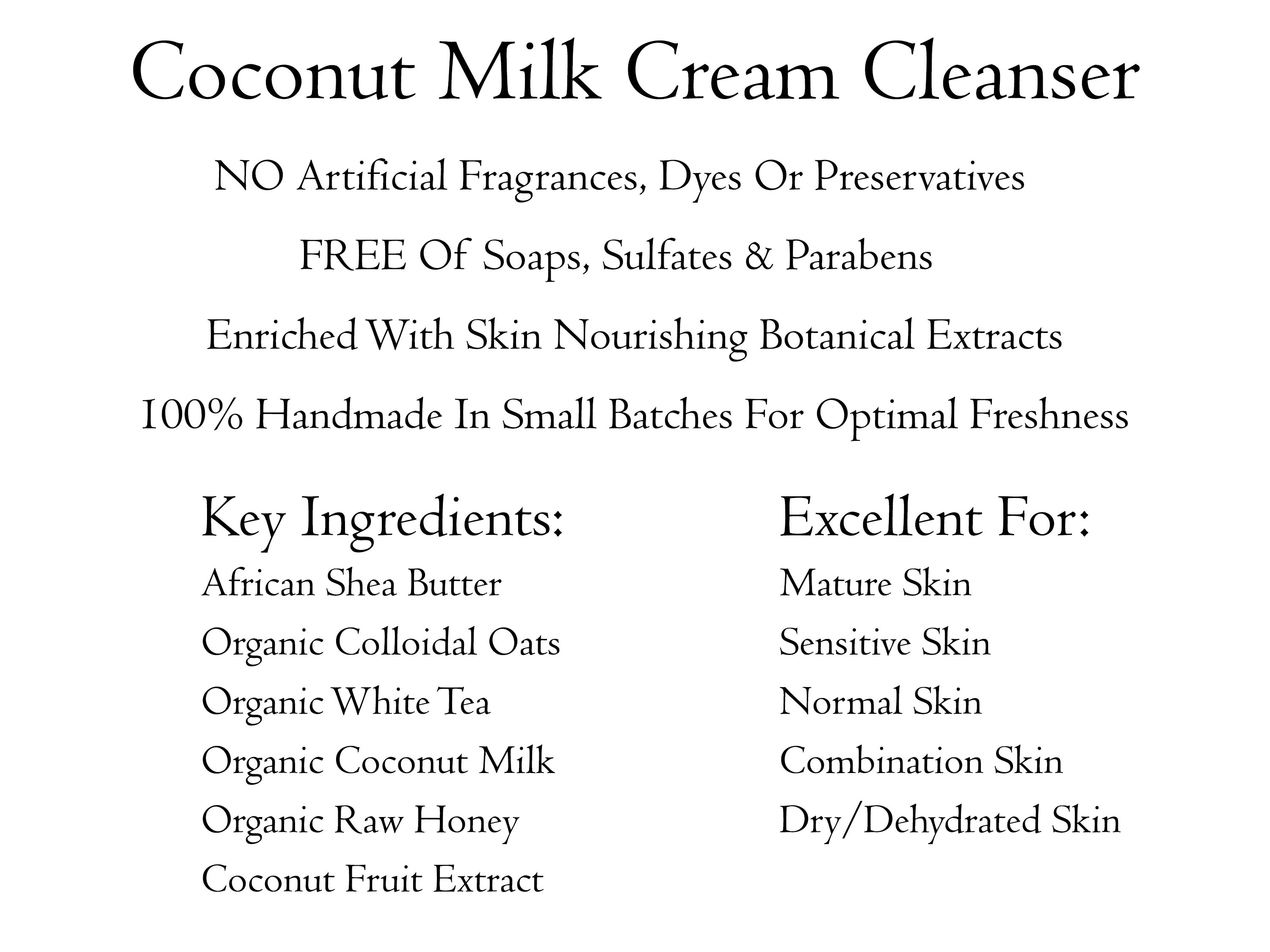 Coconut Milk Cleanser, Organic Cream Cleanser, Sensitive Skin Cleanser