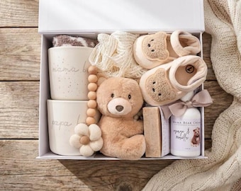 First Time New Parents Gift Set, Gift Basket, Mama Papa Bear Mug, Mom And Baby, New Mom Care Package, Pregnancy Gift Box, Expecting Mother