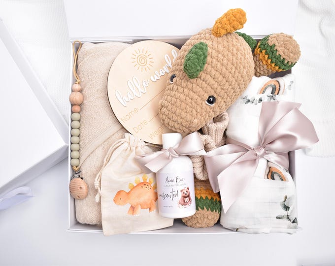 Newborn Baby Boy Gift Box, Dinosaur Gift Set, Baby Gift Basket, Baby Shower Gift Box, New Parents, Mom And Baby Gift, Gender Neutral