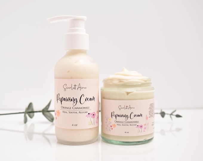 Repairing Hand & Body Lotion, Healing Herbal Eczema Cream, Dry Sensitive Cracked Skin, Orange Chamomile, Calendula Cream, Shea Mango Butter