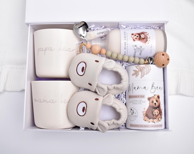 New Parents Gift Set, Mama Bear Papa Bear Gift Box, New Mom Care Package, Pregnancy Gift Box, Pregnancy Basket, Expecting Mother, Mom To Be