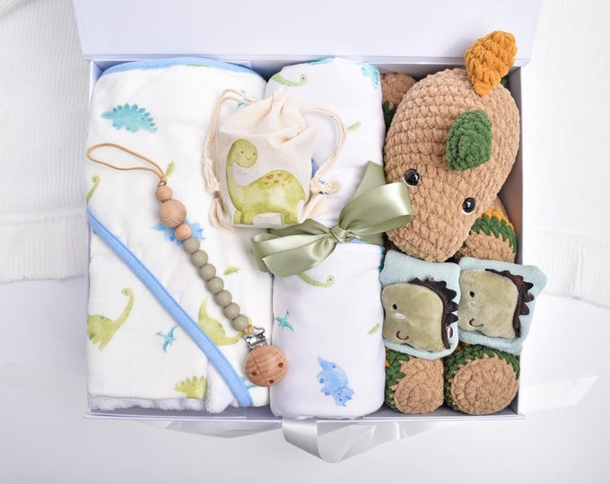Newborn Baby Boy Gift Box, Dinosaur Gift Set, Baby Gift Basket, Baby Shower Gift Box, New Parents, Mom And Baby Gift, Gender Neutral