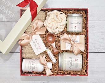 Christmas Basket, Holiday Gift Box, Organic Spa Gift Set, Self Care Gift Box, Gift Baskets Women, Winter Gift Basket, Cozy Throw Blanket
