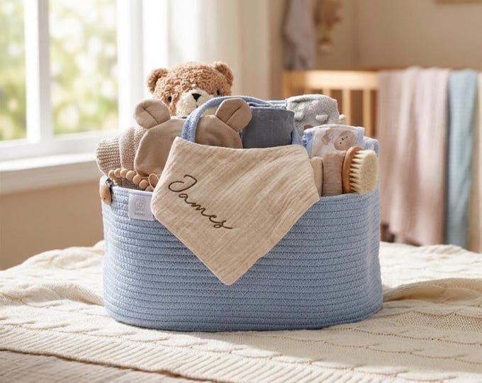 Deluxe Newborn Baby Boy Gift Basket, Mom And Baby Shower Gift Box, Large Diaper Caddy, Welcome Baby Hamper