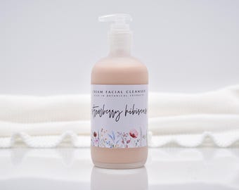 Strawberry Hibiscus Cream Cleanser, Coconut Milk Cleanser, Moisturizing Face Wash, Sensitive Skin, Anti Aging, Dry Skin, Mature Skin