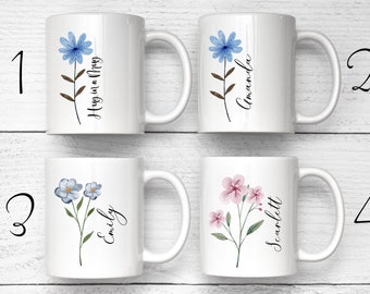 Personalized Mugs, Purple Flower Mug, Pink Flower Mug, Custom Name Mug, Personalized Tea Mug, Tumbler, Blue Flower Mug, You Are Loved Mug