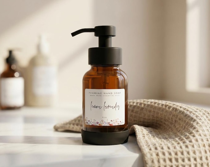 Organic Foaming Hand Soap, Lemon Lavender Soap Refill, Sweet Orange, Eucalyptus Mint, All Natural, Moisturizing, Aloe Vera, Glass Bottle