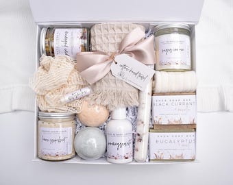 Organic Self Care Spa Gift Box, Luxury Spa Gift Set For Her, Spa Gift Baskets Women, Pamper Home Spa Kit, Large Bath Gift Set, Relaxation