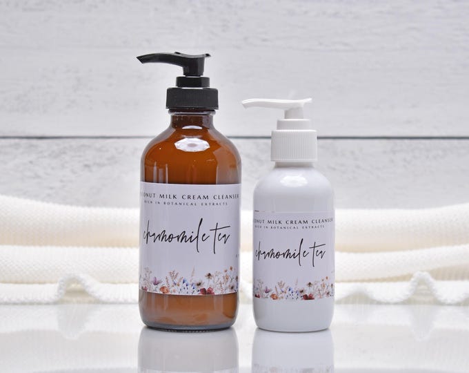 Organic Chamomile Tea Cream Cleanser, Coconut Milk Face Wash, Anti Aging, Mature Skin, Dry Sensitive Skin Care