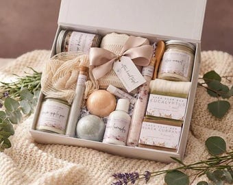 Luxury Spa Gift Set For Her, Organic Self Care Gift Box, Mom Birthday Gift Box For Women, Pamper Home Spa Kit, Large Bath Gift Set