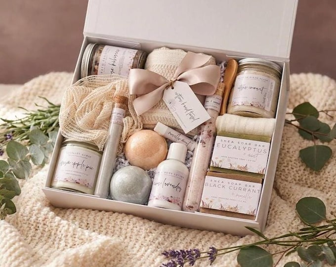 Luxury Spa Gift Set For Her, Organic Self Care Gift Box, Mom Birthday Gift Box For Women, Pamper Home Spa Kit, Large Bath Gift Set